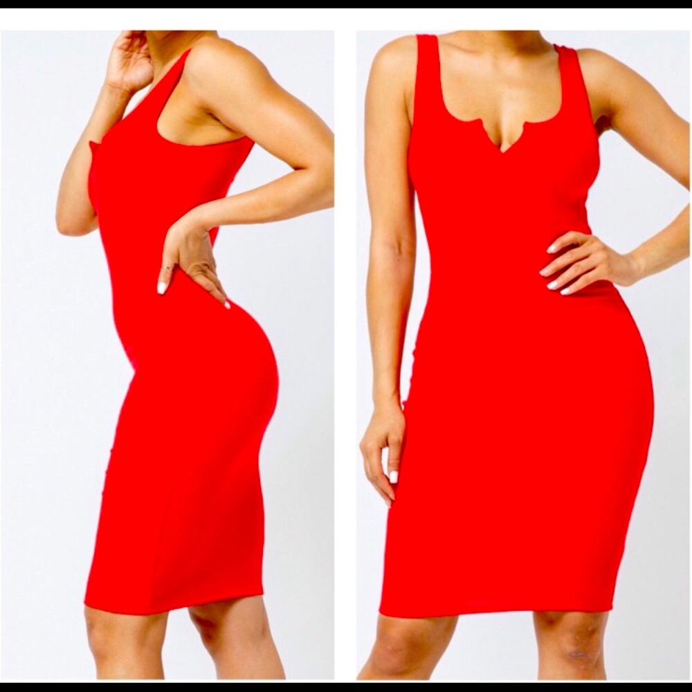 Cute and Simple Ribbed body con dress (red)
